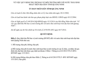 Quyết định 1470/2014/QĐ-UBND thu Phí bảo vệ môi trường đối với nước thải sinh hoạt Quảng Ninh