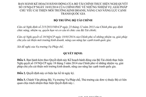Quyết định 1553/QĐ-BTC 2014 thực hiện 19/NQ-CP cải thiện kinh doanh nâng cao cạnh tranh quốc gia