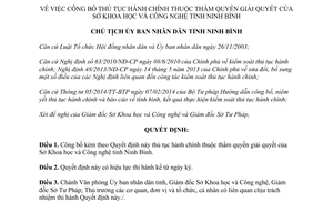Quyết định 364/QĐ-UBND 2014 thủ tục hành chính Sở Khoa học và Công nghệ Ninh Bình
