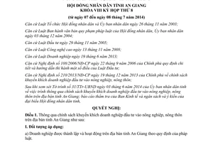 Nghị quyết 04/2014/NQ-HĐND chính sách khuyến khích doanh nghiệp đầu tư nông nghiệp nông thôn An Giang