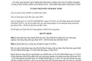 Quyết định 318/2014/QĐ-UBND hỗ trợ phát triển sản xuất nông nghiệp hạ tầng nông thôn 2014-2020 Bắc Ninh