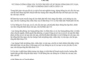 Chỉ thị 15/2014/CT-UBND tuyên truyền sử dụng tổng đài cứu nạn hộ phòng chữa cháy 114 Hồ Chí Minh