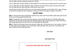 Quyết định 2162/QĐ-UBND 2014 thủ tục hành chính mới Sở Khoa học Công nghệ Đồng Nai