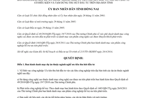 Quyết định 2163/QĐ-UBND 2014 danh mục dự án ngành nghề ưu tiên thu hút đầu tư Đồng Nai