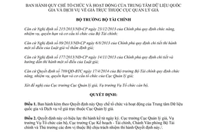 Quyết định 1619/QĐ-BTC 2014 Quy chế tổ chức hoạt động Trung tâm Dữ liệu quốc gia Dịch vụ giá