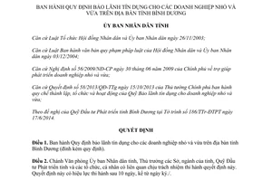 Quyết định 24/2014/QĐ-UBND bảo lãnh tín dụng doanh nghiệp nhỏ vừa Bình Dương