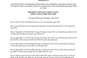 Nghị quyết 11/2014/NQ-HĐND mức chi giáo dục pháp luật chuẩn tiếp cận pháp luật Cà Mau