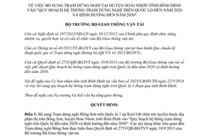 Quyết định 2617/QĐ-BGTVT 2014 bổ sung Trạm dừng nghỉ Hoài Nhơn Bình Định hệ thống 2020 định hướng 2030