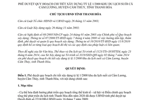 Quyết định 2160/QĐ-UBND quy hoạch chi tiết xây dựng khu du lịch suối cá Cẩm Lương Thanh Hóa