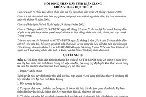 Nghị quyết 67/2014/NQ-HĐND phí khai thác sử dụng tài liệu đất đai Kiên Giang