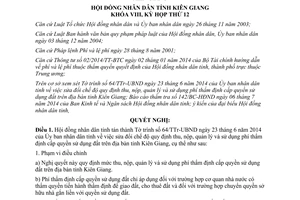 Nghị quyết 69/2014/NQ-HĐND phí thẩm định cấp quyền sử dụng đất Kiên Giang