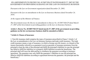 Decree No. 68/2014/ND-CP amendments No. 45/2007/ND-CP guidance on the Law on Insurance business