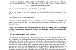 Nghị định 68/2014/NĐ-CP sửa đổi 45/2007/NĐ-CP hướng dẫn Luật Kinh doanh bảo hiểm