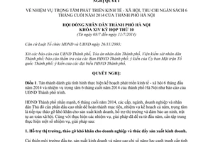Nghị quyết 01/2014/NQ-HĐND phát triển kinh tế xã hội thu chi ngân sách 6 tháng cuối 2014 Hà Nội