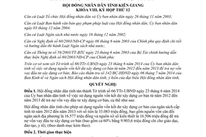 Nghị quyết 63/2014/NQ-HĐND sử dụng nguồn vốn kết dư từ 2012 đến 2013 để trả nợ vốn vay Kiên Giang