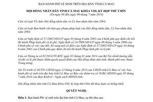 Nghị quyết 02/2014/NQ-HĐND phí vệ sinh Cà Mau