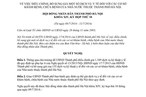 Nghị quyết 03/2014/NQ-HĐND điều chỉnh giá dịch vụ y tế cơ sở khám chữa bệnh nhà nước Hà Nội