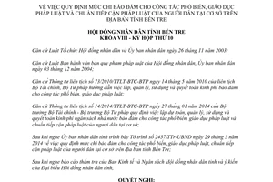 Nghị quyết 11/2014/NQ-HĐND mức chi bảo đảm phổ biến giáo dục pháp luật Bến Tre