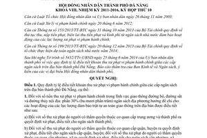 Nghị quyết 61/2014/NQ-HĐND tỷ lệ điều tiết khoản thu xử phạt vi phạm hành chính Đà Nẵng