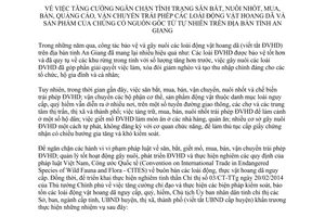 Chỉ thị 07/CT-UBND 2014 ngăn chặn săn bắt mua bán vận chuyển trái phép động vật hoang dã An Giang