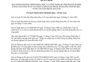 Quyết định 31/2014/QĐ-UBND khoa học công nghệ hỗ trợ doanh nghiệp Bà Rịa Vũng Tàu 2014 2020