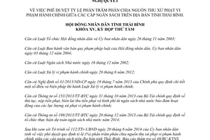 Nghị quyết 11/2014/NQ-HĐND tỷ lệ phần trăm phân chia nguồn thu xử phạt vi phạm hành chính Thái Bình