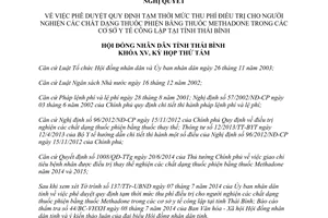Nghị quyết 14/NQ-HĐND 2014 mức thu phí điều trị nghiện bằng Methadone cơ sở y tế công lập Thái Bình