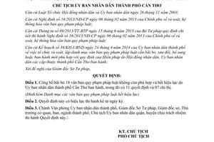 Quyết định 1833/QĐ-UBND năm 2014 bãi bỏ văn bản quy phạm pháp luật Cần Thơ