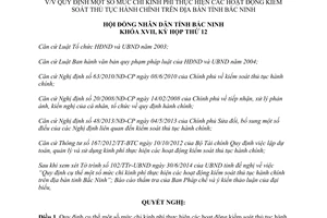 Nghị quyết 141/NQ-HĐND17 2014 mức chi kinh phí kiểm soát thủ tục hành chính Bắc Ninh