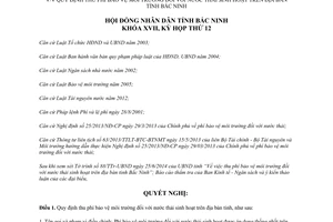 Nghị quyết 142/2014/NQ-HĐND17 thu phí bảo vệ môi trường nước thải sinh hoạt Bắc Ninh