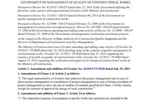 Circular No. 09/2014/TT-BXD amendment Circulars guidance No. 15/2013/ND-CP quality of constructional works