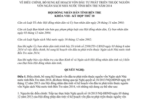 Nghị quyết 09/2014/NQ-HĐND điều chỉnh Kế hoạch vốn đầu tư phát triển nguồn vốn Ngân sách Bến Tre 2014