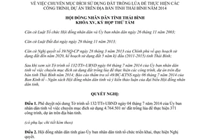 Nghị quyết 08/NQ-HĐND chuyển mục đích sử dụng đất lúa thực hiện công trình dự án Thái Bình 2014