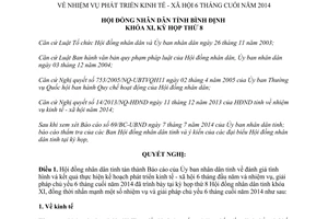 Nghị quyết 01/2014/NQ-HĐND nhiệm vụ phát triển kinh tế xã hội 6 tháng cuối 2014 Bình Định