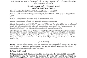 Nghị quyết 06/2014/NQ-HĐND đón tiếp thăm hỏi chúc mừng Ủy ban Mặt trận Tổ quốc Việt Nam Bắc Giang