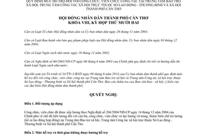 Nghị quyết 05/2014/NQ-HĐND mức hỗ trợ công viên chức Trung tâm Bảo trợ xã hội Cần Thơ