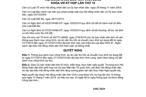 Nghị quyết 100/2014/NQ-HĐND công trình dự án cần thu hồi chuyển mục đích sử dụng đất Vĩnh Long