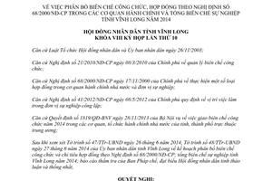 Nghị quyết 92/NQ-HĐND 2014 biên chế công chức hợp đồng theo 68/2000/NĐ-CP Vĩnh Long