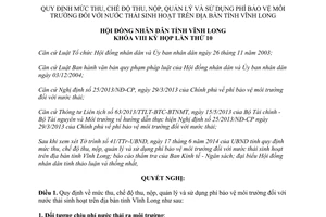 Nghị quyết 96/2014/NQ-HĐND thu nộp quản lý phí bảo vệ môi trường nước thải sinh hoạt Vĩnh Long