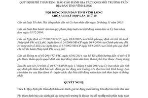 Nghị quyết 97/2014/NQ-HĐND phí thẩm định báo cáo đánh giá tác động môi trường Vĩnh Long