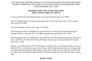 Nghị quyết 99/2014/NQ-HĐND hỗ trợ đầu tư ngân sách xây dựng nông thôn mới Vĩnh Long 2014-2020