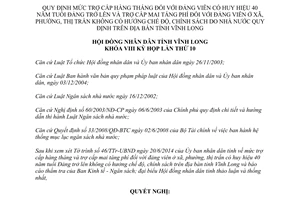 Nghị quyết 101/2014/NQ-HĐND mức trợ cấp hàng tháng mai táng phí đảng viên Vĩnh Long