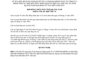 Nghị quyết 124/2014/NQ-HĐNĐ sửa đổi 113/2008/NQ-HĐND đổi mới hợp tác xã Quảng Nam đến 2015