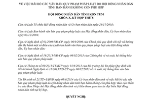 Nghị quyết 11/NQ-HĐND năm 2014 bãi bỏ văn bản pháp luật Hội đồng nhân dân tỉnh Kon Tum không còn phù hợp