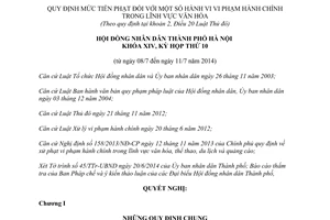 Nghị quyết 08/2014/NQ-HĐND mức tiền phạt vi phạm hành chính lĩnh vực văn hóa Hà Nội