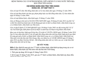 Nghị quyết 78/2014/NQ-HĐND quy định giá dịch vụ khám bệnh chữa bệnh cơ sở của Nhà nước Tiền Giang