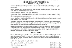 Nghị quyết 111/2014/NQ-HĐND điều chỉnh dự toán thu ngân sách dự toán thu chi ngân sách địa phương Đồng Nai 2014