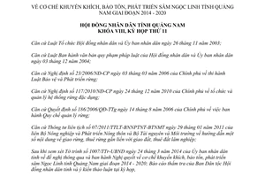 Nghị quyết 114/2014/NQ-HĐNĐ khuyến khích bảo tồn phát triển sâm Ngọc Linh Quảng Nam 2014 - 2020