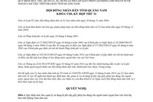 Nghị quyết 121/2014/NQ-HĐNĐ lệ phí cấp giấy phép lao động cho người nước ngoài Quảng Nam