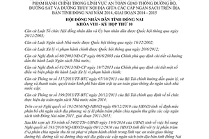 Nghị quyết 113/2014/NQ-HĐND bổ sung 191/2010/NQ-HĐND phân chia nguồn thu xử phạt vi phạm giao thông Đồng Nai